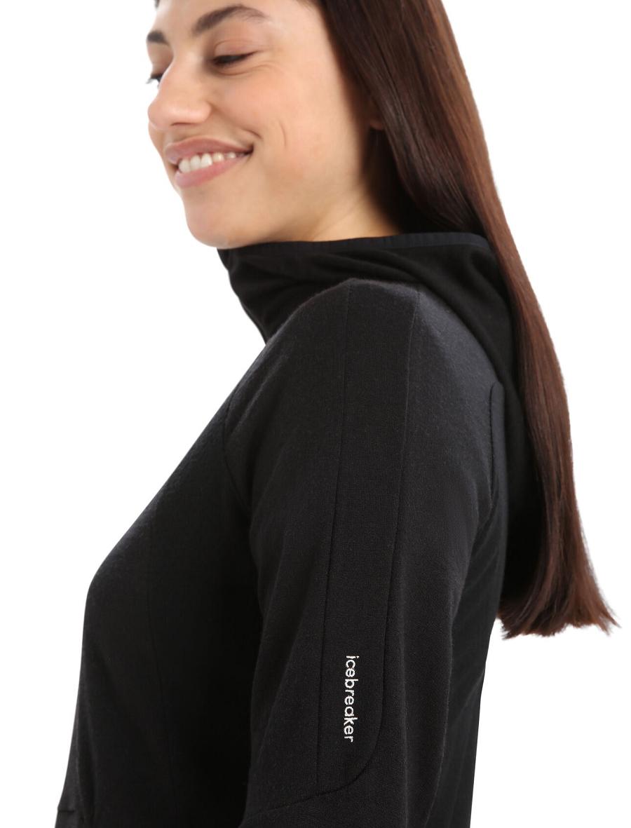 Black Women's Icebreaker ZoneKnit™ Merino Long Sleeve Zip Hoodie | USA 1674YXFU